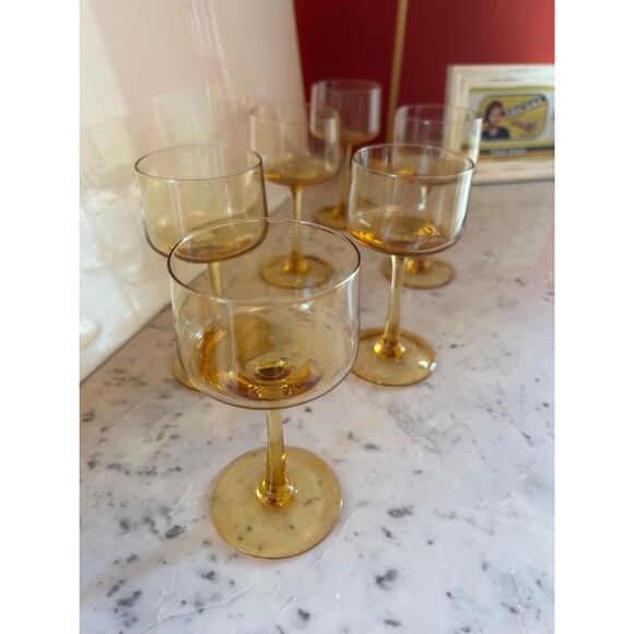 6 Italian Handblown Amber Apertif Glasses Possibly Carlo Moretti - Picture 8 of 10